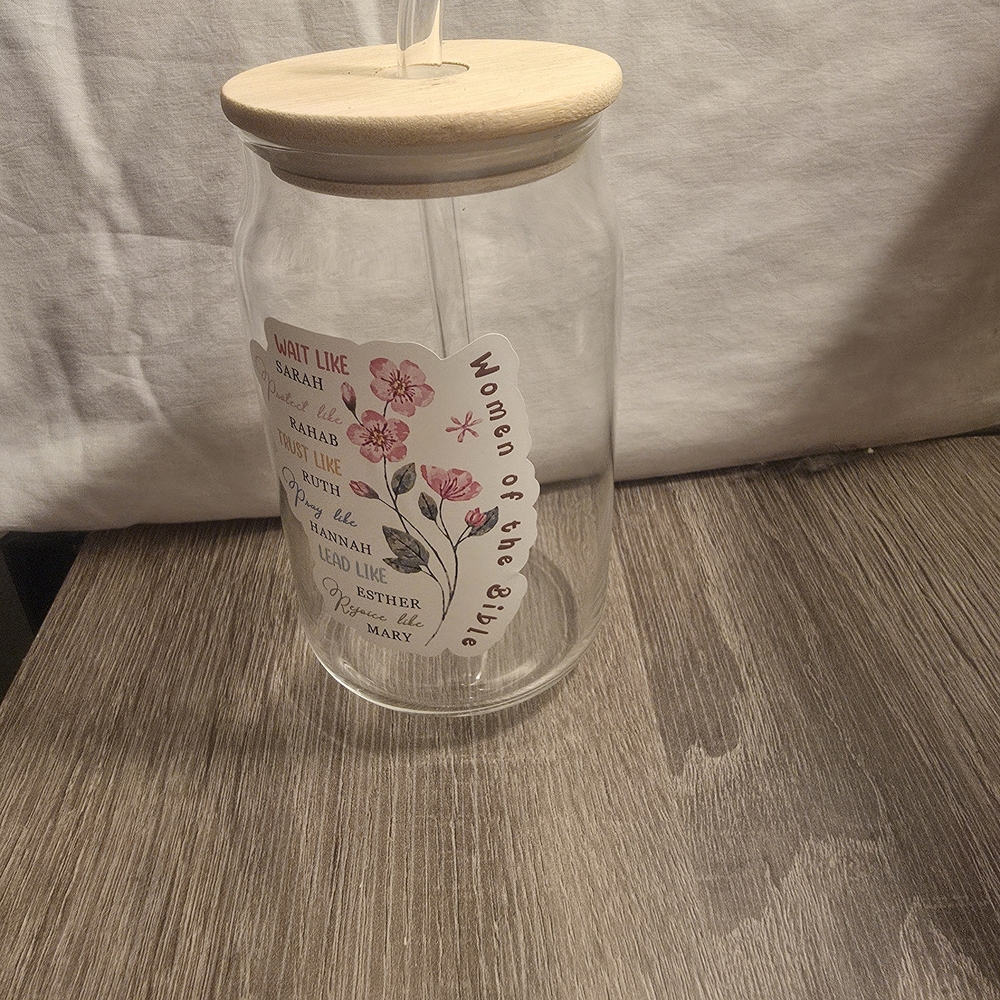 Floral 'Women of the Bible' Glass Tumbler with Straw - Pink Accents - Picture 7 of 10